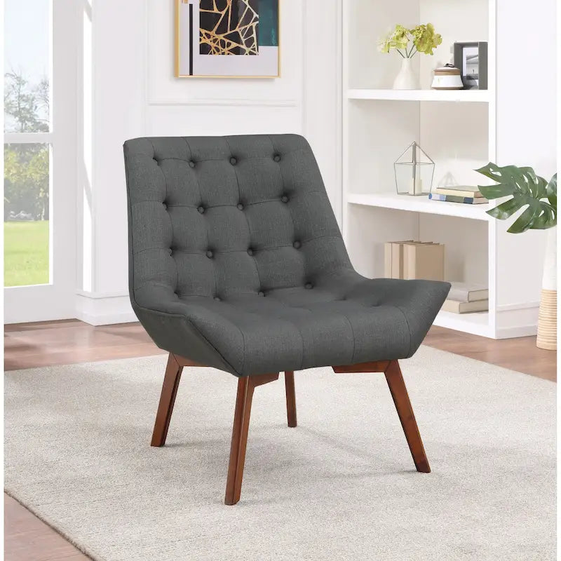 Fauteuil d'appoint capitonné du milieu du siècle, pieds en bois, anthracite